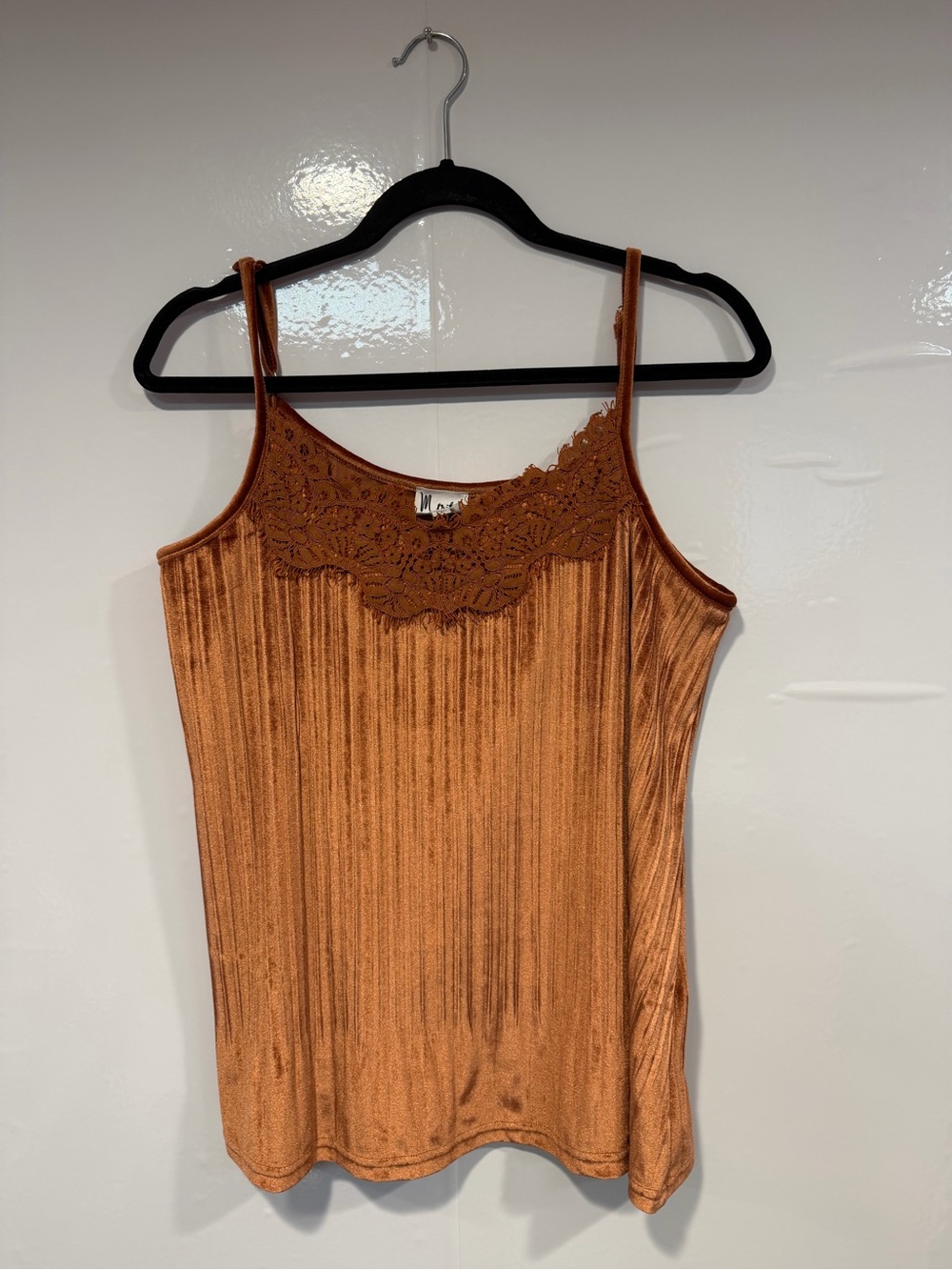 Meritt Women Rust Velvet Lace Trim Cami Top Orange Small Adjustable Straps